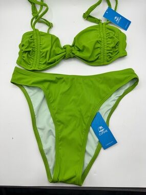Cupshe Bright Green Ribbed Underwire Bikini Set